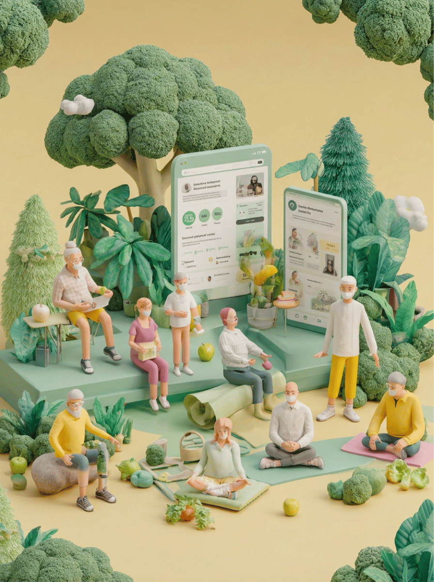 Ilustración 3D de comunidad y salud para comunicación de marcas humanas y sostenibles en ADTIX